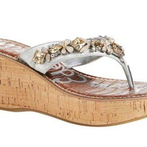 SAM EDELMAN jeweled thong sandal wedge